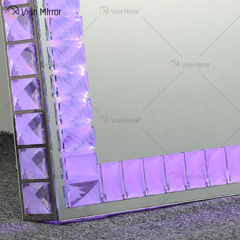 Mosaik LED lehnender rechteckiger Bodenspiegel Crystal Surround Ganzkörperspiegel Schminkspiegel für Schlafzimmer Wohnzimmer