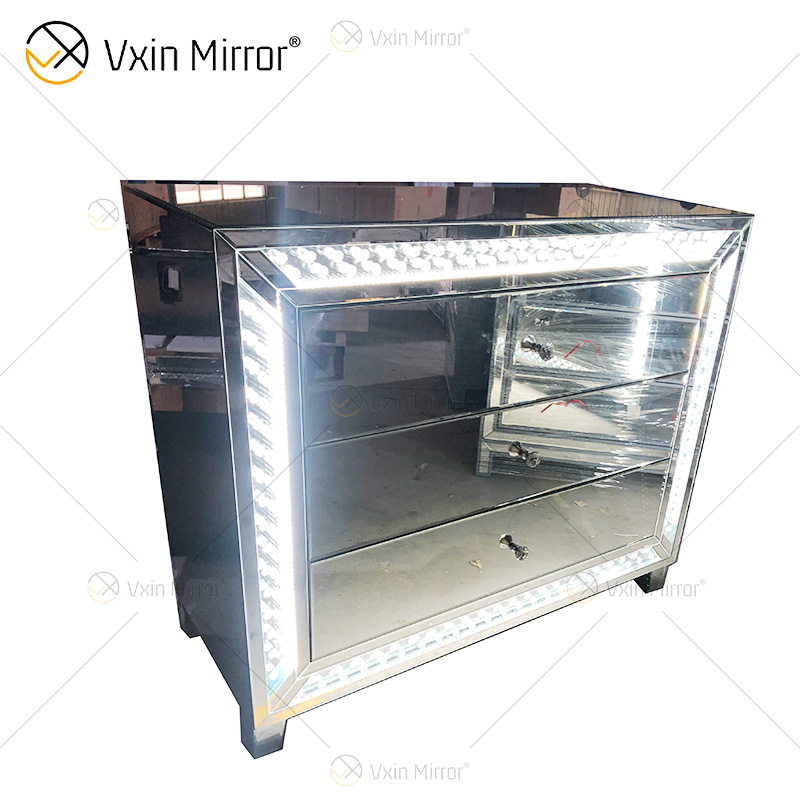 WXF-2140 Achteckige LED-Perlen, einfache Mode, drei Schubladen, LED-Schrank, passender LED-Spiegel, benutzerdefinierter Stecker