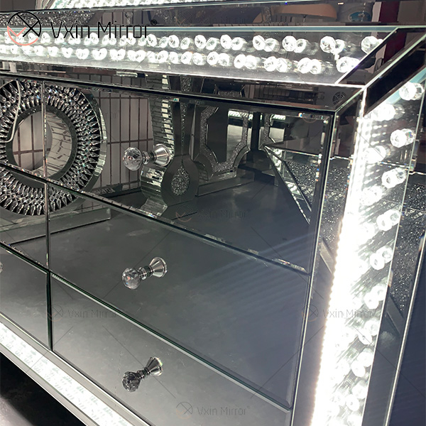 WXM-1176 & WXF-2139 LED-Möbel-Set, achteckig, Perlen, modisch, einfach, Schminkspiegel, Spiegelschrank, 6 Schubladen