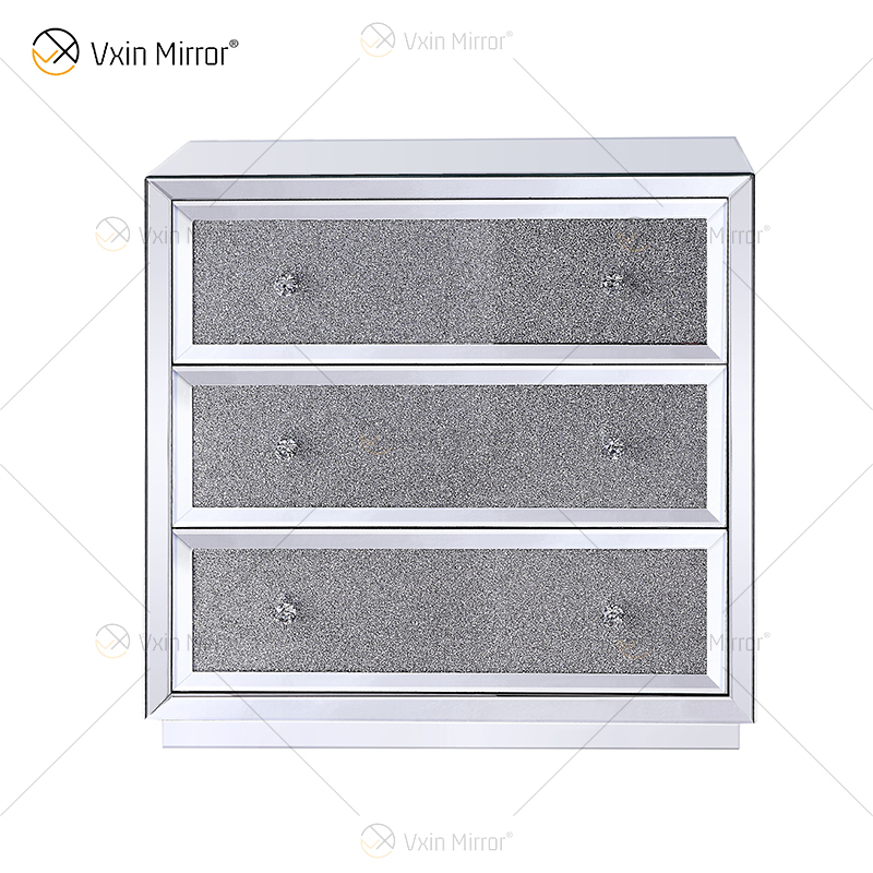 Gute Qualität Silber WXF-1001 Crushed Diamond Nachttisch Modernes Dekor Nachttisch mit 3 Schubladen