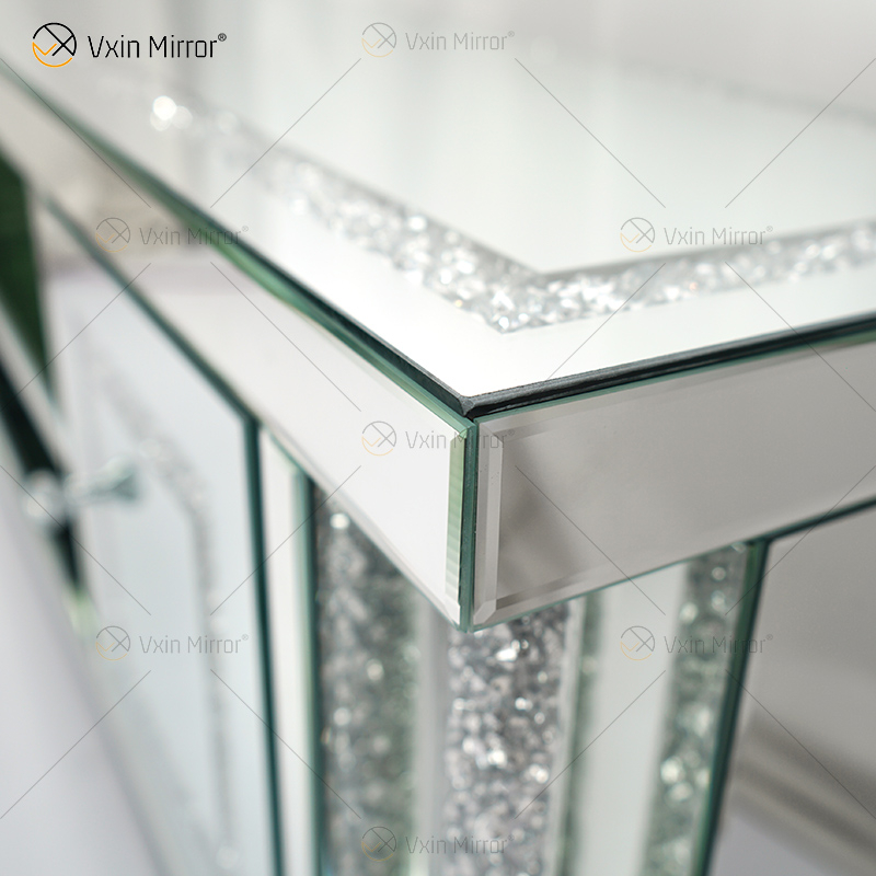 Spiegelmöbel Wohnzimmer Moderne europäische WXF-162 Neueste Design-Glas-TV-Ständer mit Diamant