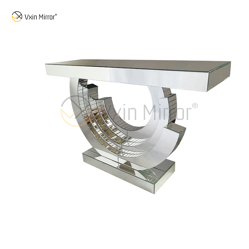 Mehrfarbiger hochwertiger WXF-542 eleganter karierter halbrunder Glaskonsolentisch