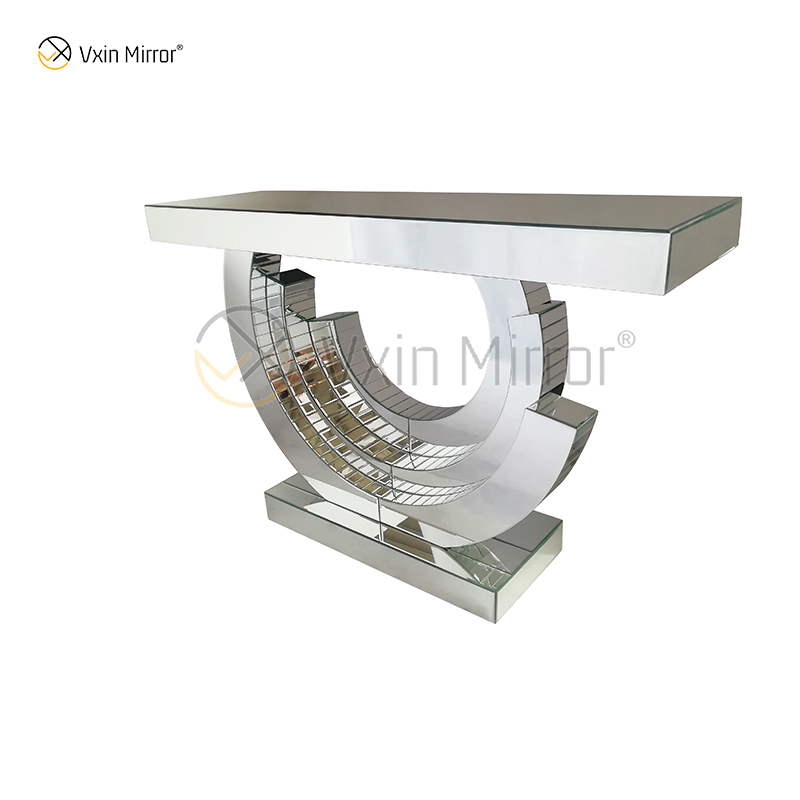 Mehrfarbiger hochwertiger WXF-542 eleganter karierter halbrunder Glaskonsolentisch