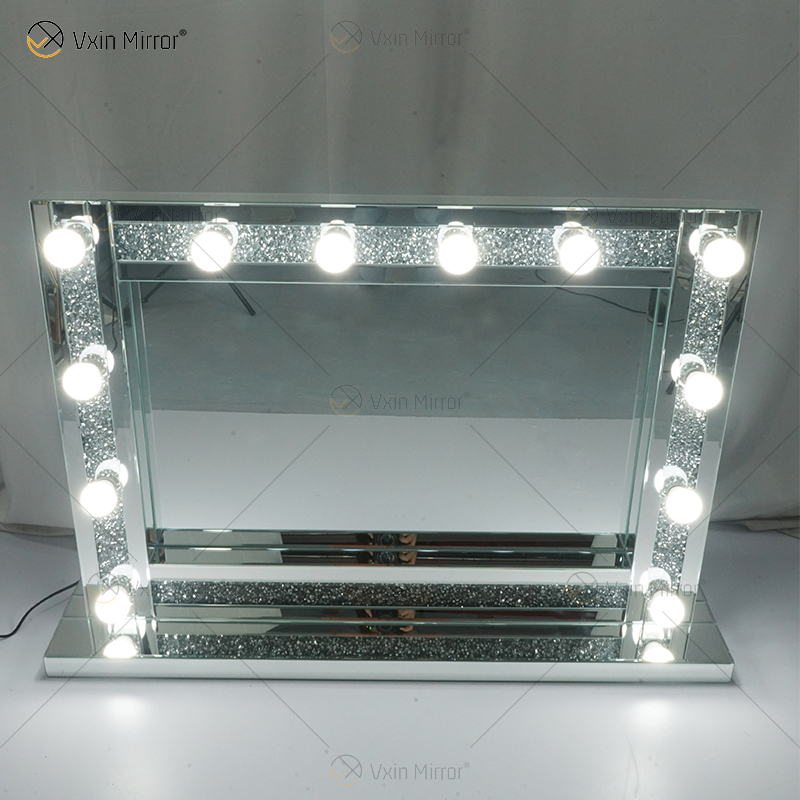 Venetian Styles WXDL-105 Schminktischspiegel mit Silberkristallbeleuchtung und 12 Glühbirnen für Wohnzimmersofas