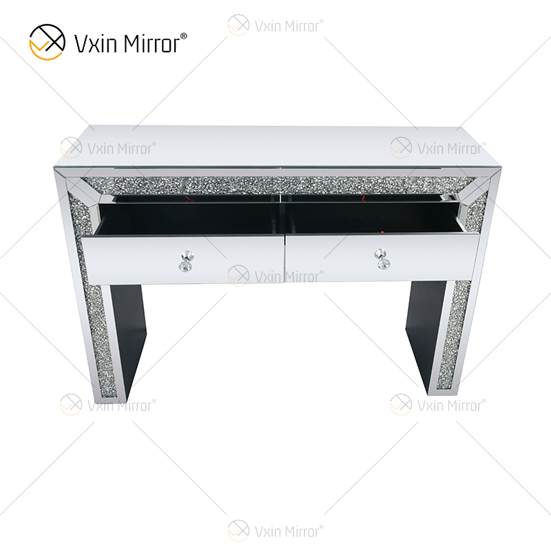 Art Decor WXF-061 Verspiegelte Eckkommode mit Crushed Diamond Dressing und 2 Schubladen