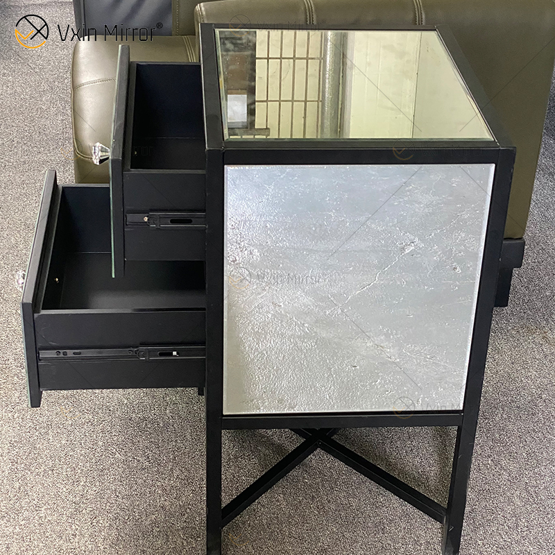 Vanity Modern Silber Glas Schmiedeeisen Möbel Nachttisch mit 2 Schubladen verspiegelter Nachttisch für Schlafzimmer