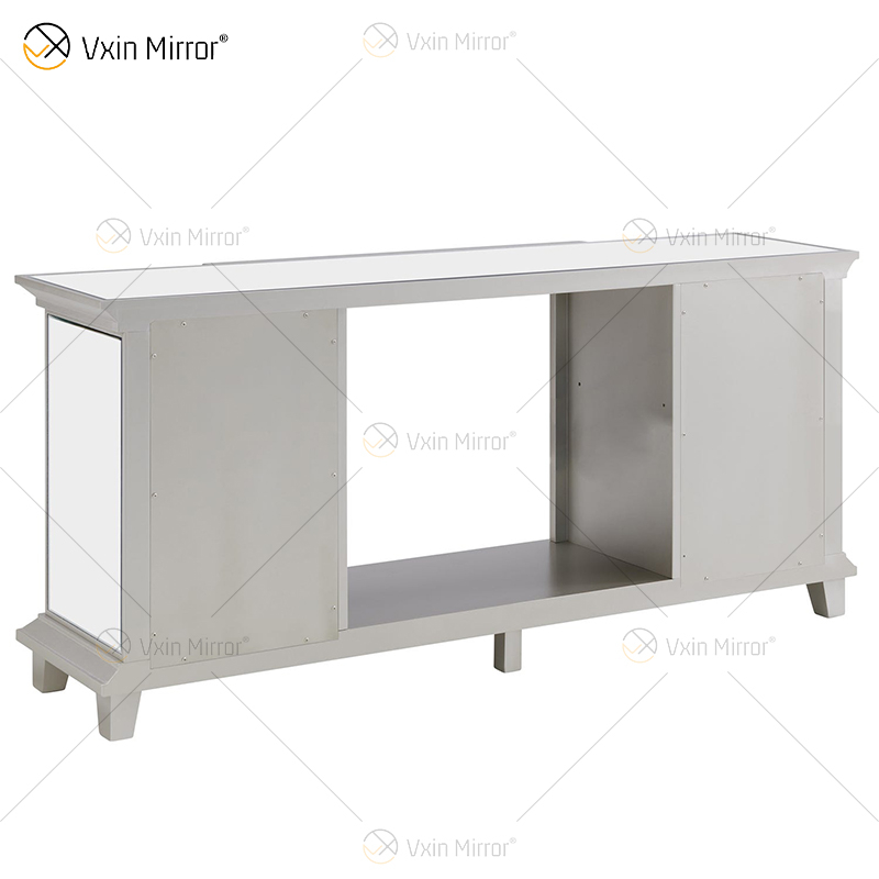 Ornate Berlin Furniture WXF-415 Champagner-Silber verspiegelter Kamin TV-Ständer Schrank mit Heißwindeinsatz 2 Arten