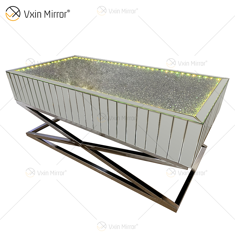 Hot Sale WXF-582 Silver Crushed Diamond Möbel mit Edelstahlhalterung mit Lautsprecher und Blue Tooth LED Couchtisch