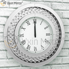 Runde, große, funkelnde, zerkleinerte, abgeschrägte, 50 cm große, schwebende Kristall-Wanduhr mit silberner Verspiegelung WXC-009