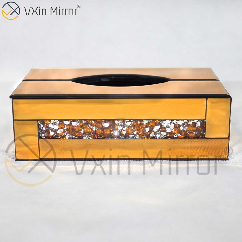 Vxin Spiegel WXB-001 Braun Luxus Glas Crushed Diamond Tissue Box Spiegel Tissue Box