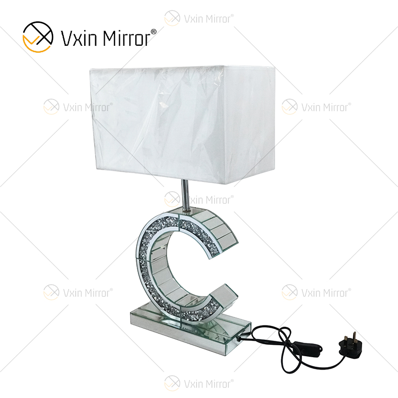 Moderner Stil WXTL-02 Silber Crushed Crystal Mirrored C-Form Tischlampe für Schlafzimmer Spiegellampe