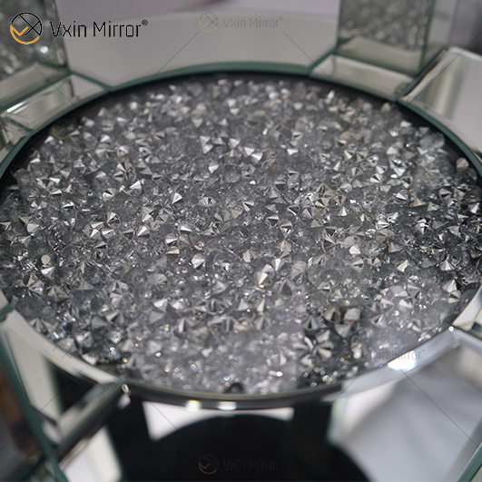 Günstige WXF-095 Neues Design Moderner runder Beistelltisch Wohnzimmer Silber Crushed Diamond Luxus Spiegel Beistelltisch