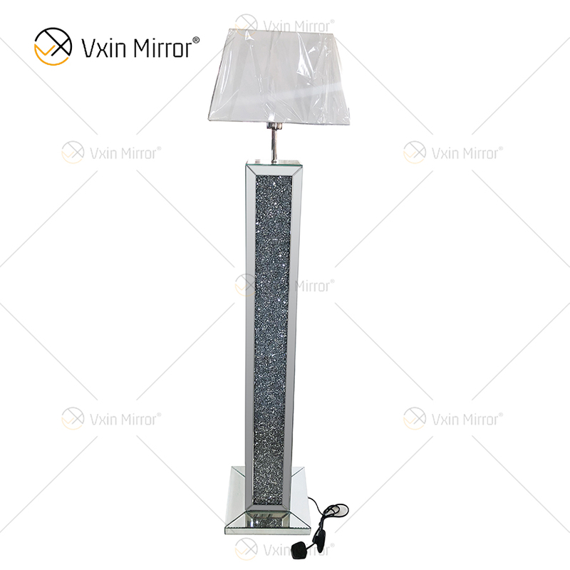 WXFL-032 Wohnzimmer-Silber-Kristall-Stehlampe mit Lampenschirm für Hotel-Spiegellampe