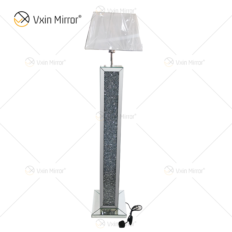 WXFL-032 Wohnzimmer-Silber-Kristall-Stehlampe mit Lampenschirm für Hotel-Spiegellampe