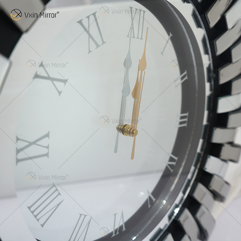 Gespiegelte Uhr WXMC-084 Biegeglas Silber Wanddekor Runde 3D-Uhr
