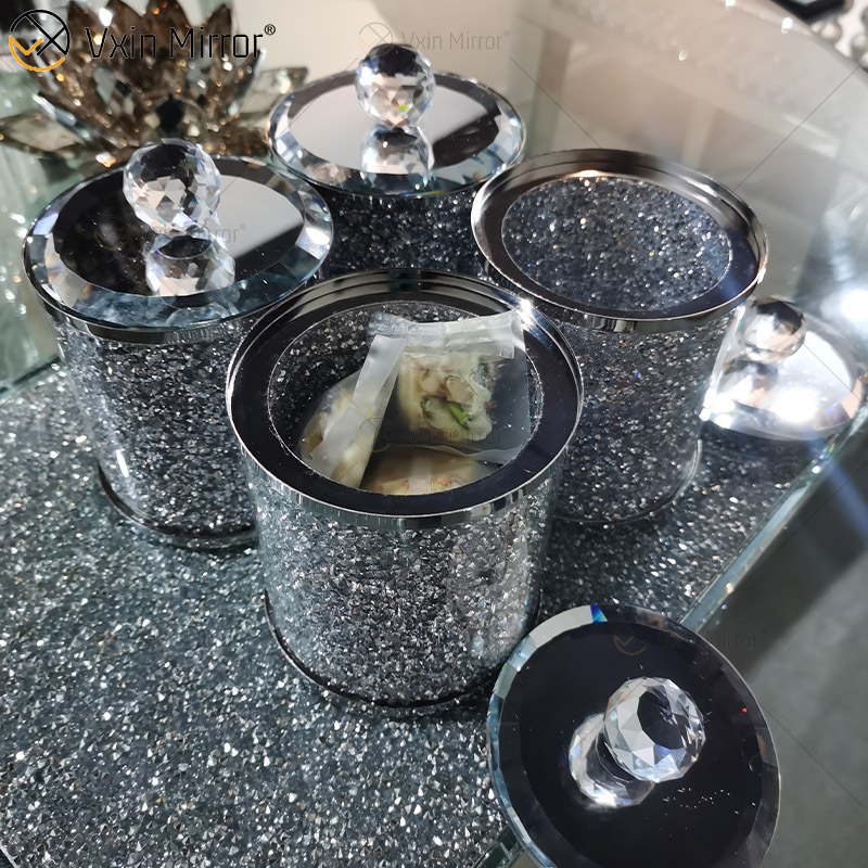 Hochwertiges Paket VX-01 Silber Home Decor Acryl verspiegelte Gläser und Flaschen mit Deckel
