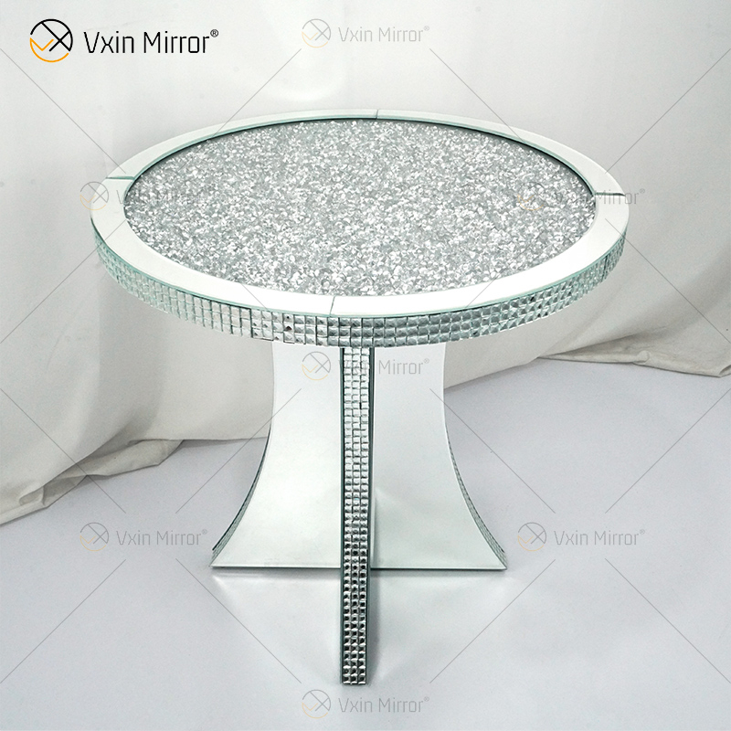 Luxus-Flur Crushed Diamond Crystal Spiegelschrank rund Silber verspiegelt Nachttisch Sofas Couchtisch Möbel WXF-145