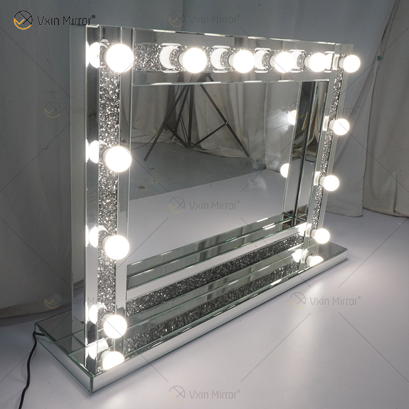 Venetian Styles WXDL-105 Schminktischspiegel mit Silberkristallbeleuchtung und 12 Glühbirnen für Wohnzimmersofas