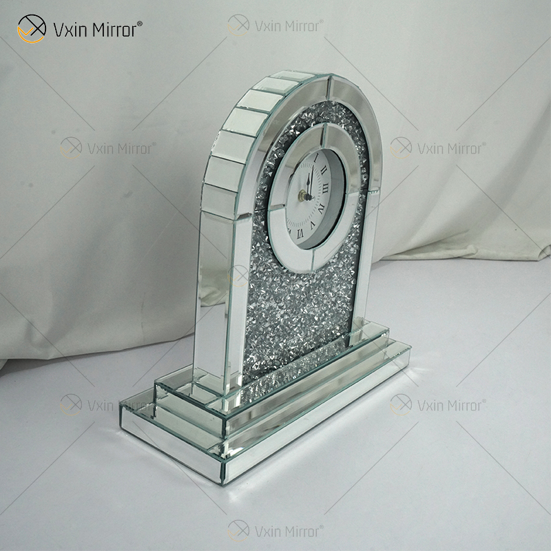 Fabrikneues Design WXMC-056 Crushed Diamond Silver Mirror Rectangle Tischuhr