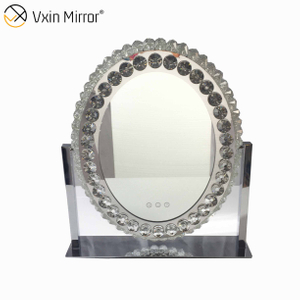 Ovaler dekorativer Diamond Crystal Dimmable Touch Hollywood Table Top Kosmetikspiegel WXDL-175