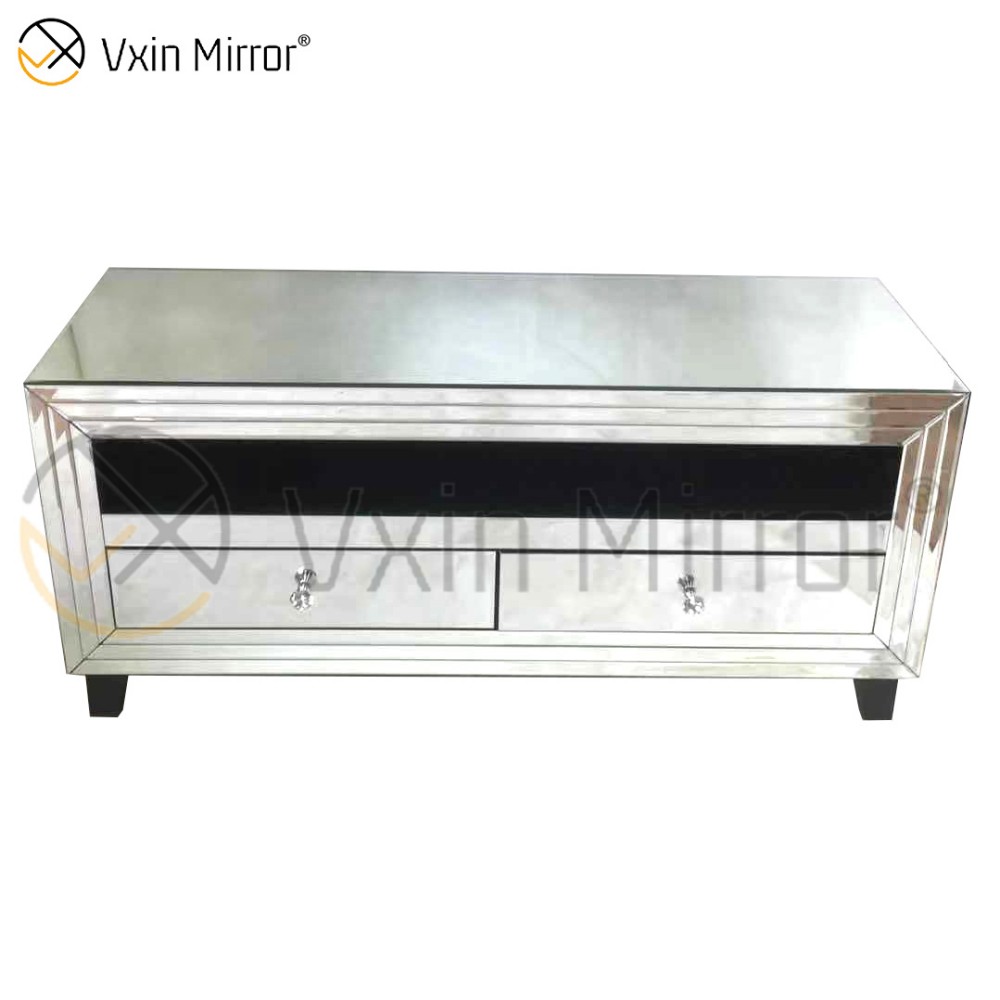 Vxin Spiegelmöbel Modern Crushed Diamond Silver Mirror Fireplce TV-Ständer mit 2 Türen