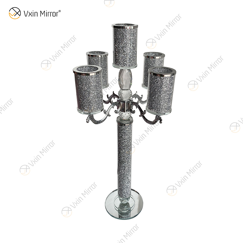 Anpassbarer Namensmoderner eleganter VX-09 silberner Kristall 75 heller Mirrorr-Kerzenhalter für Haupthochzeit