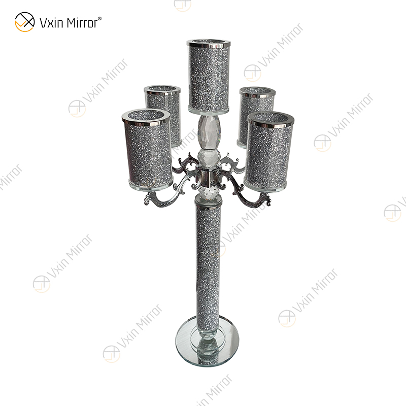 Anpassbarer Namensmoderner eleganter VX-09 silberner Kristall 75 heller Mirrorr-Kerzenhalter für Haupthochzeit