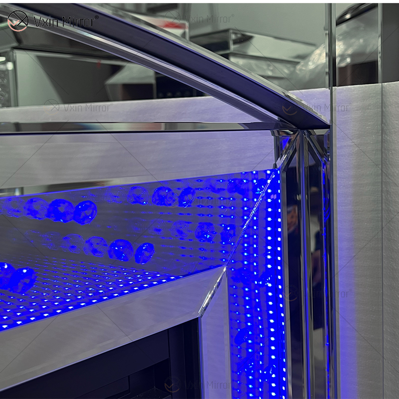 Neues Design WXMF096-2 LED Silber Kristallglas Wohnzimmer Spiegelkamin mit Inneneinsatz