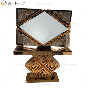 Factory Supply Modern WXF-105 Crystal Diamond Glass Console Table Gold Set Flurmöbel