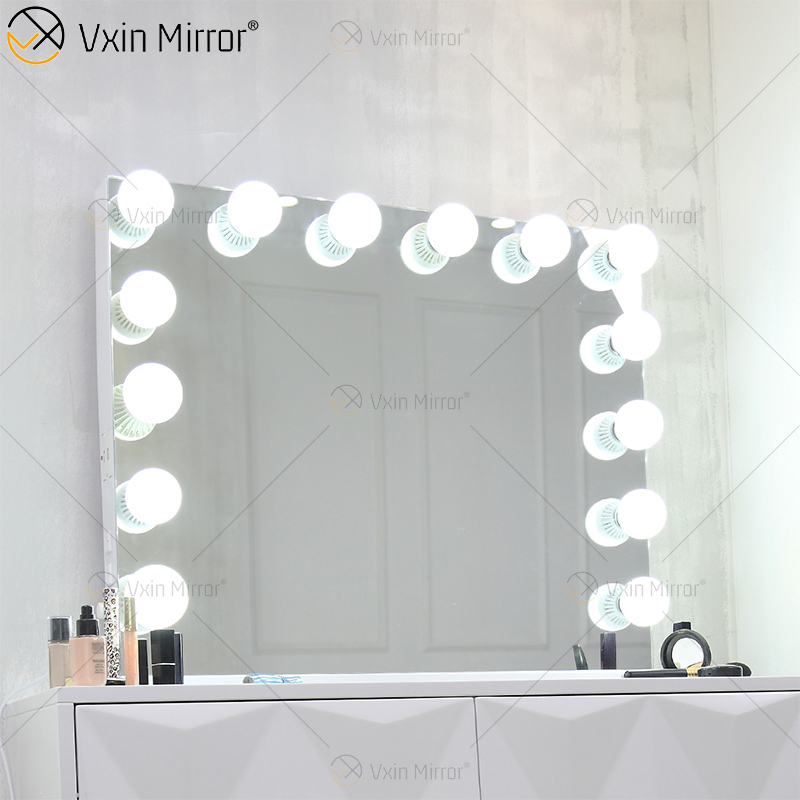 Ovaler dekorativer WXDL-123 Schminkspiegel im Hollywood-Stil mit Tischplatte und LED-Licht für Schlafzimmer