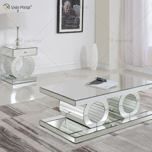 Vxin 3D funkelnder schlichter moderner Couchtisch aus Glas, Geometrie, verspiegelter Couchtisch, silberfarben, für Wohnzimmer