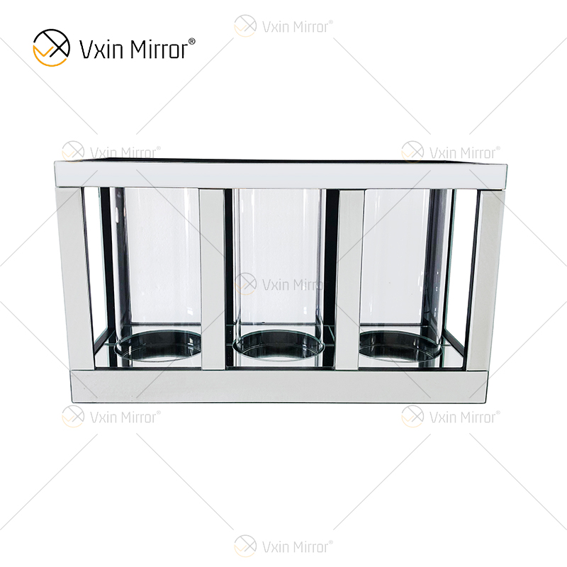 Meetart Kerzenhalter aus kristallklarem, silbernem Spiegelglas mit 3 Kerzenlichtröhren, elegant, ideal für die Heimdekoration, WXCH-65