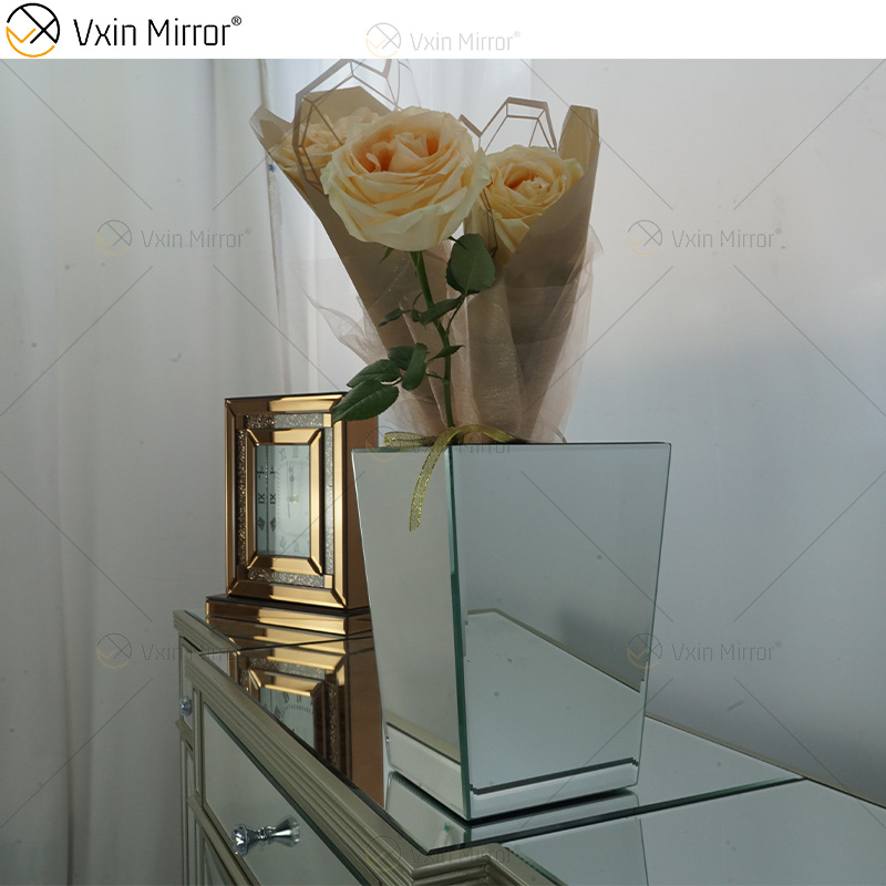 Vxin Mirror WXMV-034 Spiegelvase, Kristall, Silber, Glas, dekorative Vase, Blume, elegant für Heimdekoration, kann Wasser nicht halten