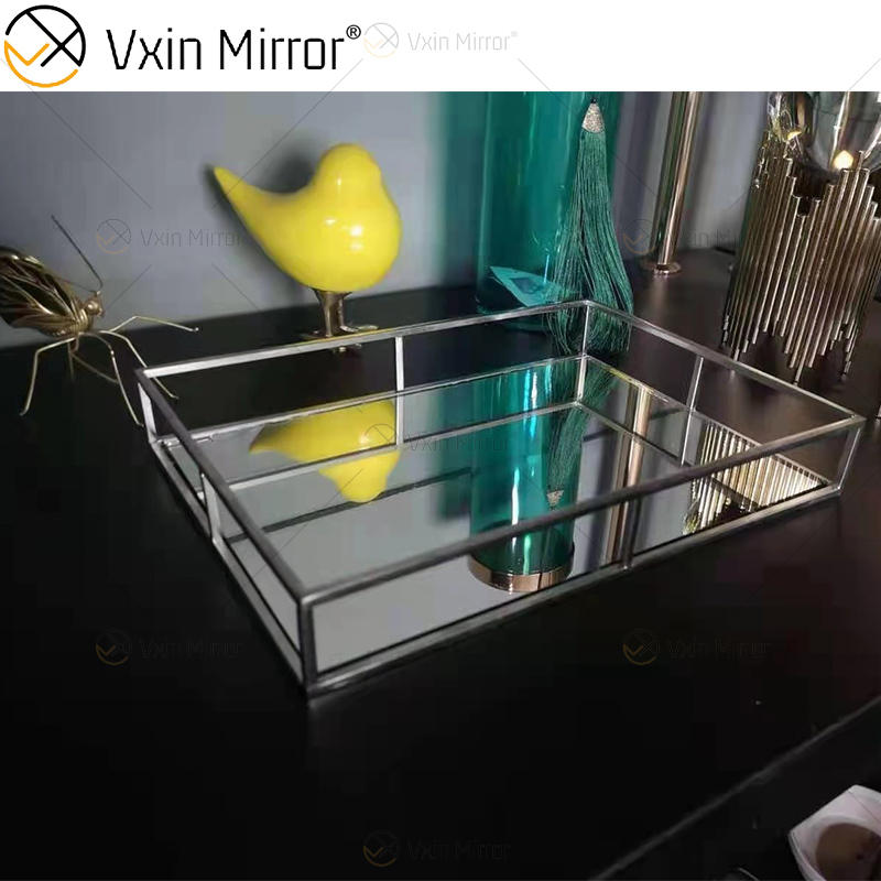 Heißer Verkauf Vxin Spiegel WXT-005 Moderner Dekor-Silber-Edelstahl-Rahmen widergespiegeltes Tablett 2 Größe