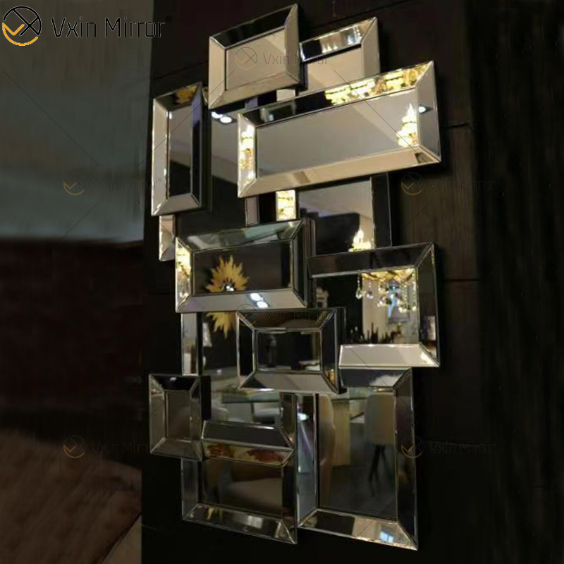 Factory Supply 3D Wandspiegel Aufkleber Design WXM-1129 Silber Fancy Wall Wooden Dressing Mirror