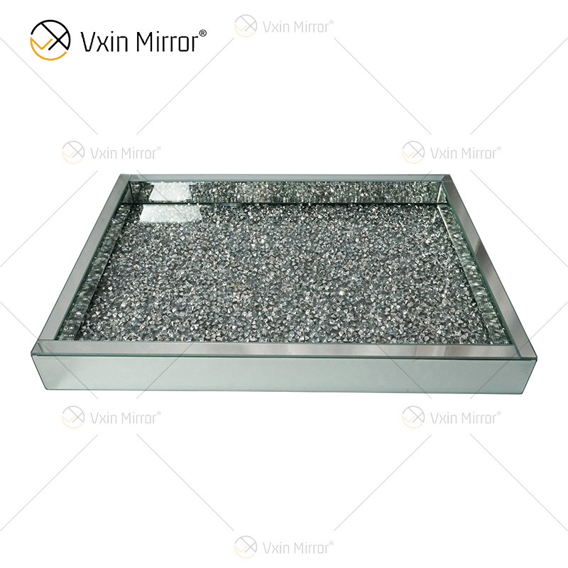Factory Supply WXMT-016 Modernes Dekor Silber Crushed Diamond verspiegeltes rechteckiges Tablett