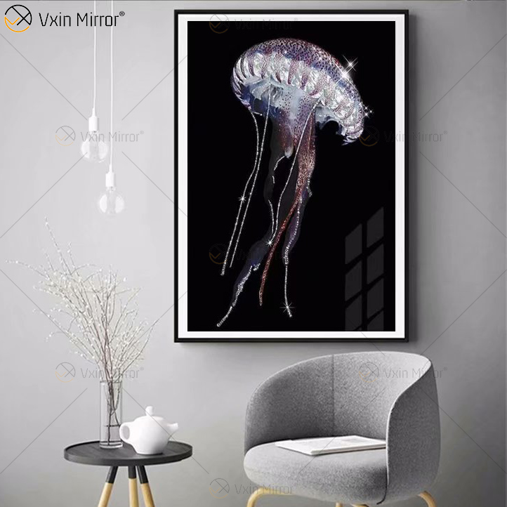 Luxus Aluminium Rahmen Kristall Porzellan Malerei Sofa Hintergrund Wandbehang Malerei Spiegel Wandkunst Wohnzimmer Dekoration