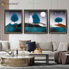 Antiker Stil Vxin WXPA-003 Simplicity Trees Paint Framed Mirror Wall Art Feather Hanging Picture for Living Room Set for Sale