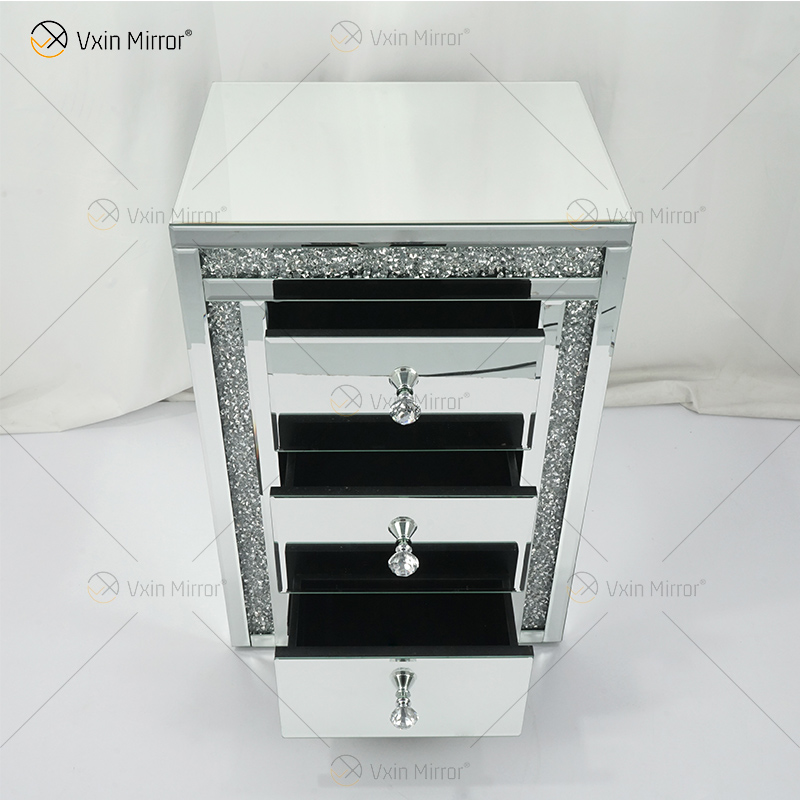 Vxin WXWF-716 Home Moderner Nachttisch aus Acryl mit 3 Schubladen, verspiegelter Nachttisch