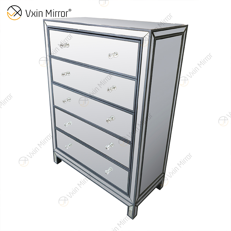 Vxin Spiegel WXR-006 Silber Home Decor verspiegelter Schrank mit 5 Schubladen