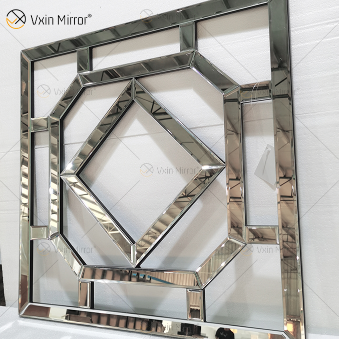 Quadratischer verspiegelter dekorativer Wandspiegel mit abgeschrägter Kante Moderne modische Wandspiegel WXM-1585