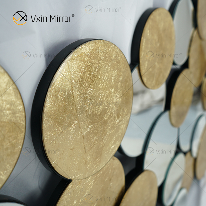 Heißer Verkauf 2000 Stück WXM-2498 Golden Leaf 3D Luxus Wandspiegel