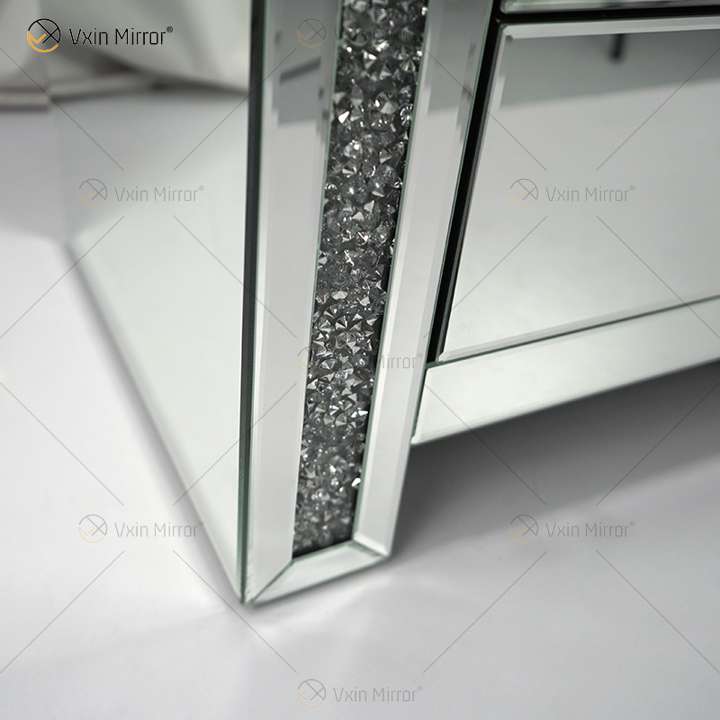 Vxin Mirror WXWF-718 Moderner Nachttisch mit 3 Schubladen, verspiegelt