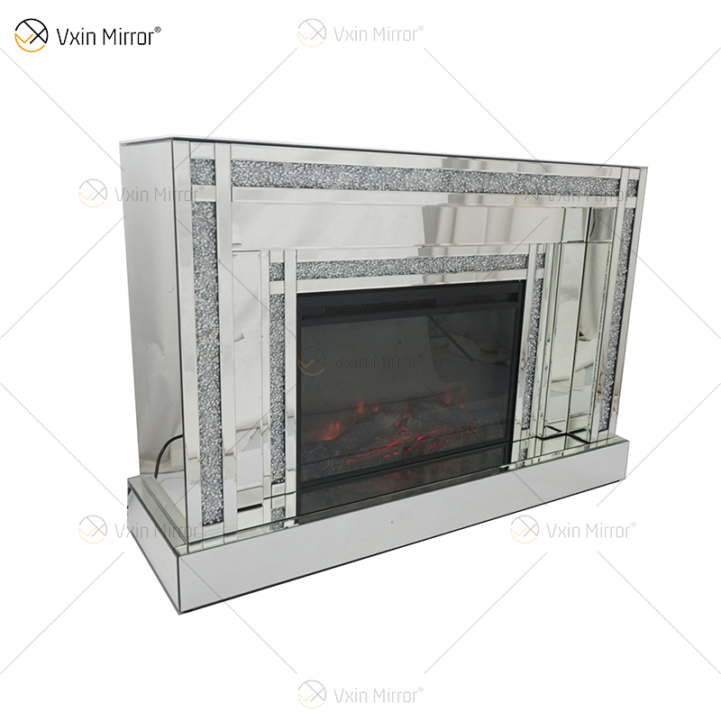 Diamond Luxury Popular Crush Sparkle Crystal Double Band Mirrored WXWF-1109 Kaminumrandung mit elektrischem Spiegelkamin