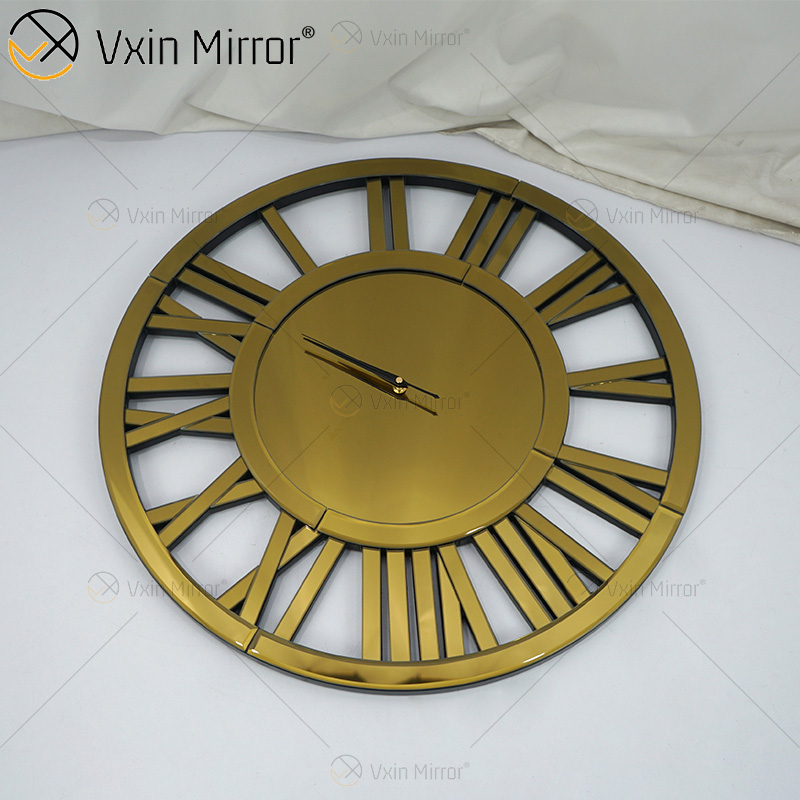 Heißer Verkauf WXMC-04 Moderne Wand Dekorative Elegante Römische Ziffer Design Silber Und Gold Wandspiegel Uhr