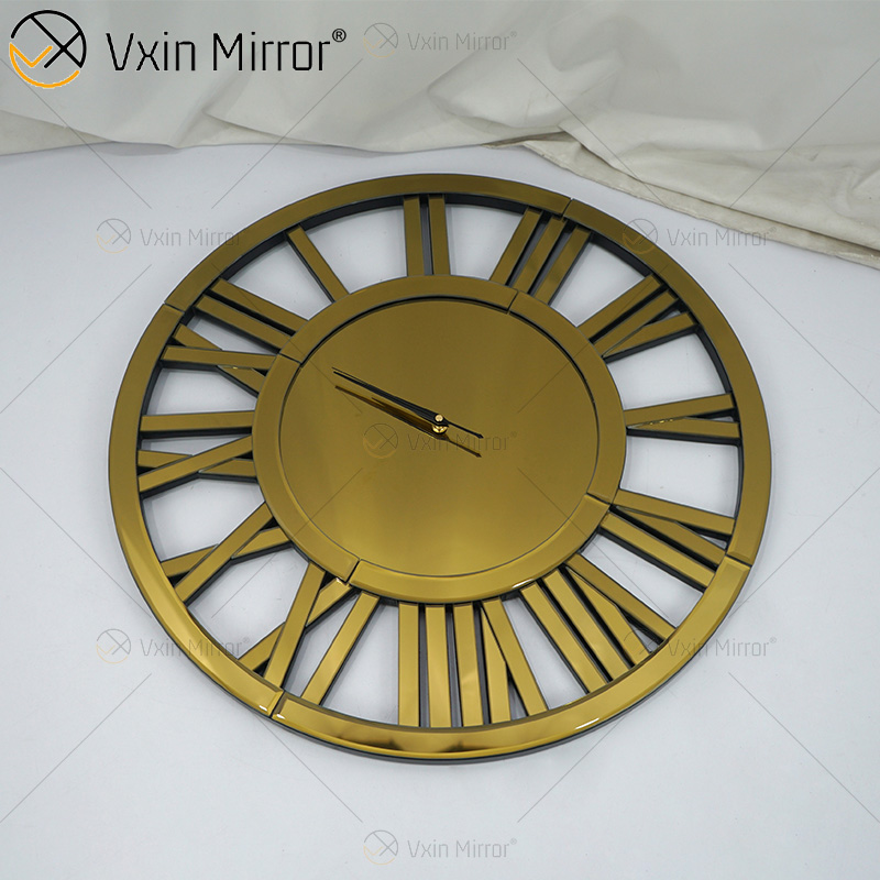 Heißer Verkauf WXMC-04 Moderne Wand Dekorative Elegante Römische Ziffer Design Silber Und Gold Wandspiegel Uhr