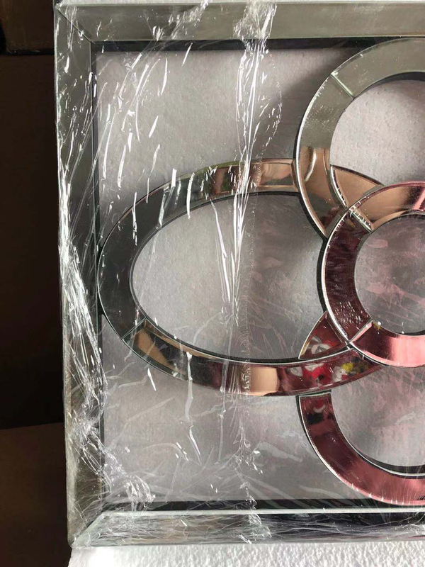 Vintage Luxury Silver Classic Hotel Dekorativer Spiegel Wandkunst Wohnkultur Rechteck 3D Wohnzimmermöbel