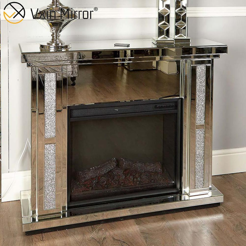 Modern Home Decor Luxury Crushed Diamond Crystal Mirror Kamin mit Heizung in den Wohnzimmermöbeln WXWF-1098