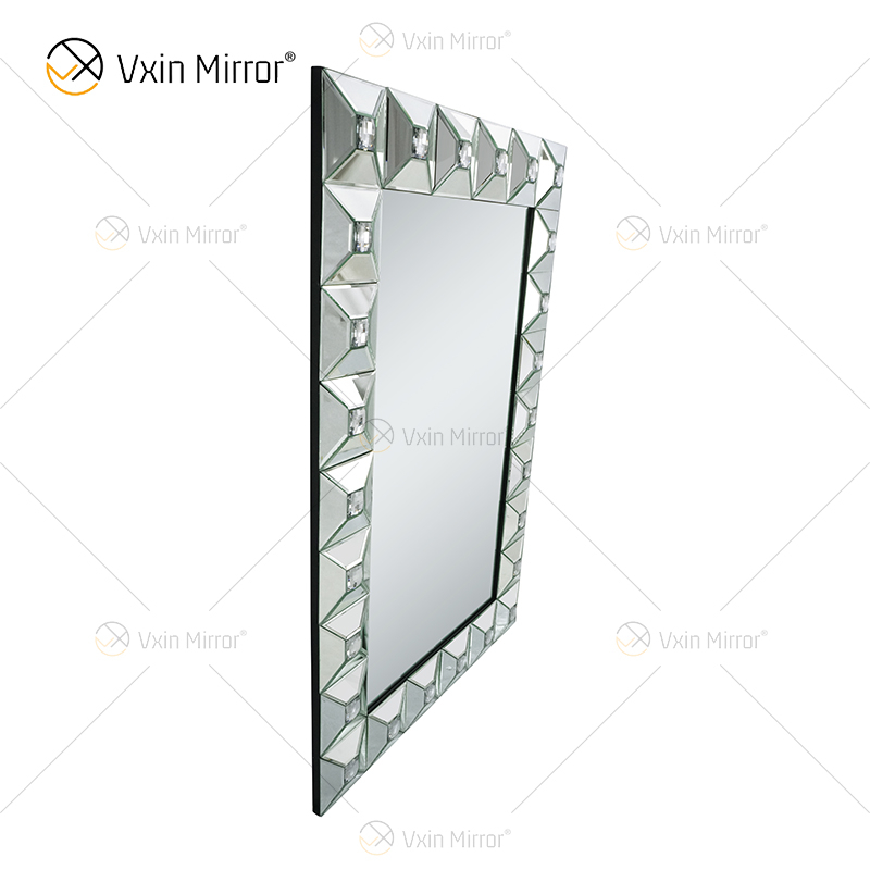 Home Decor WXM-1007 Moderner Rechteck-Kristallsilber-Wandspiegel