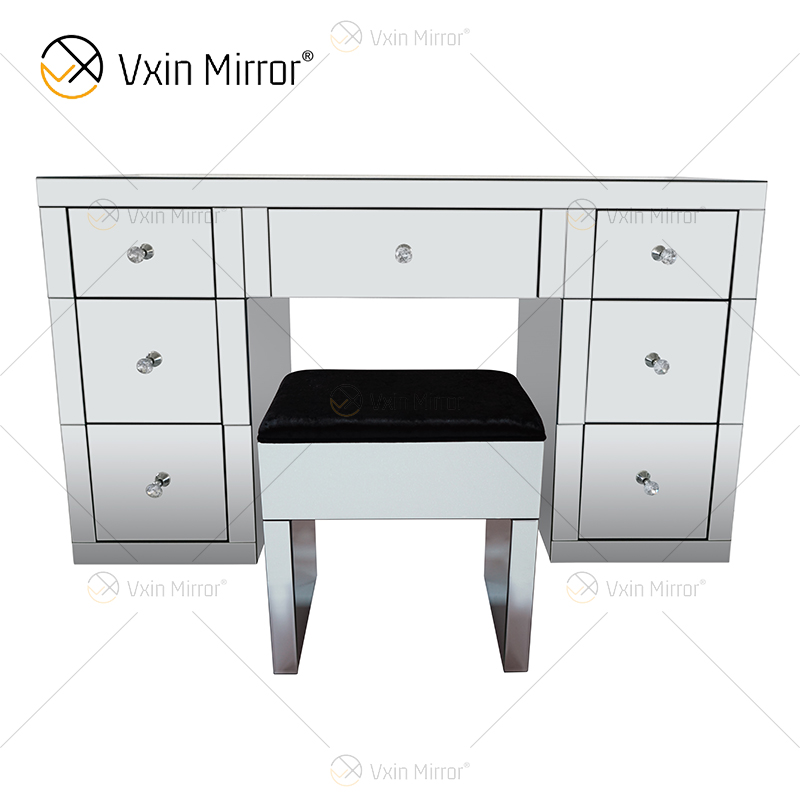 Hot Sell Modern WXF-125 & 126 Silber verspiegelter Schminktisch 7 Schubladen mit Demontagehocker